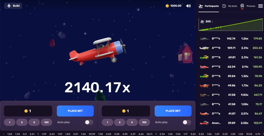 Crash gambling game Aviatrix gameplay showing multiplier chart rising with rocket.